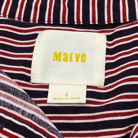 Maeve Anthropologie Adelaide Navy Red Striped Poplin Button Down Blouse Small - Picture 10 of 13